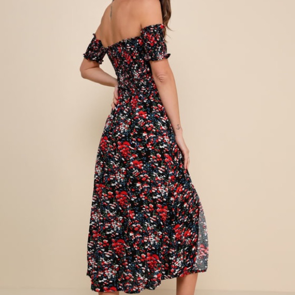 Lulus View from the Meadow Black Floral Print Off-the-Shoulder Dress - Picture 2 of 7